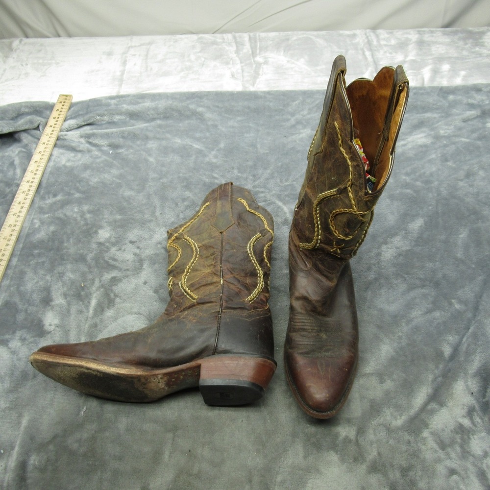 Dan Post Bucklace Boots Mens 9D Brown Leather Cowboy Square Toe Western Stitch